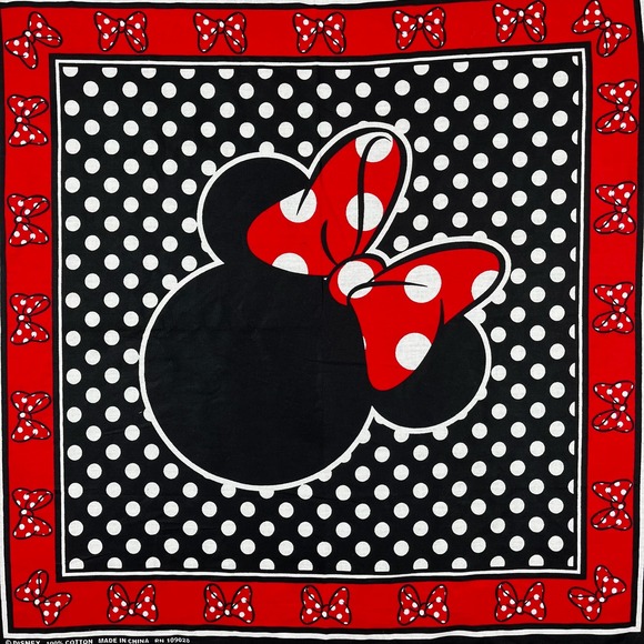 Disney Minnie Mouse Bandana Black White Polka Dot Cotton Scarf - Picture 1 of 7
